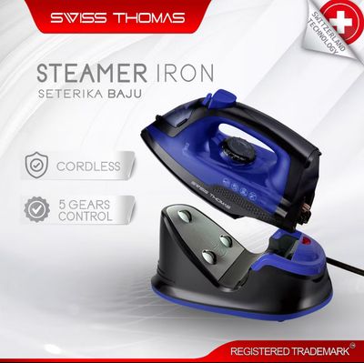 ￼Swiss Thomas Cordless Iron Steamer with Self Cleaning Descale Ceramic Soleplate