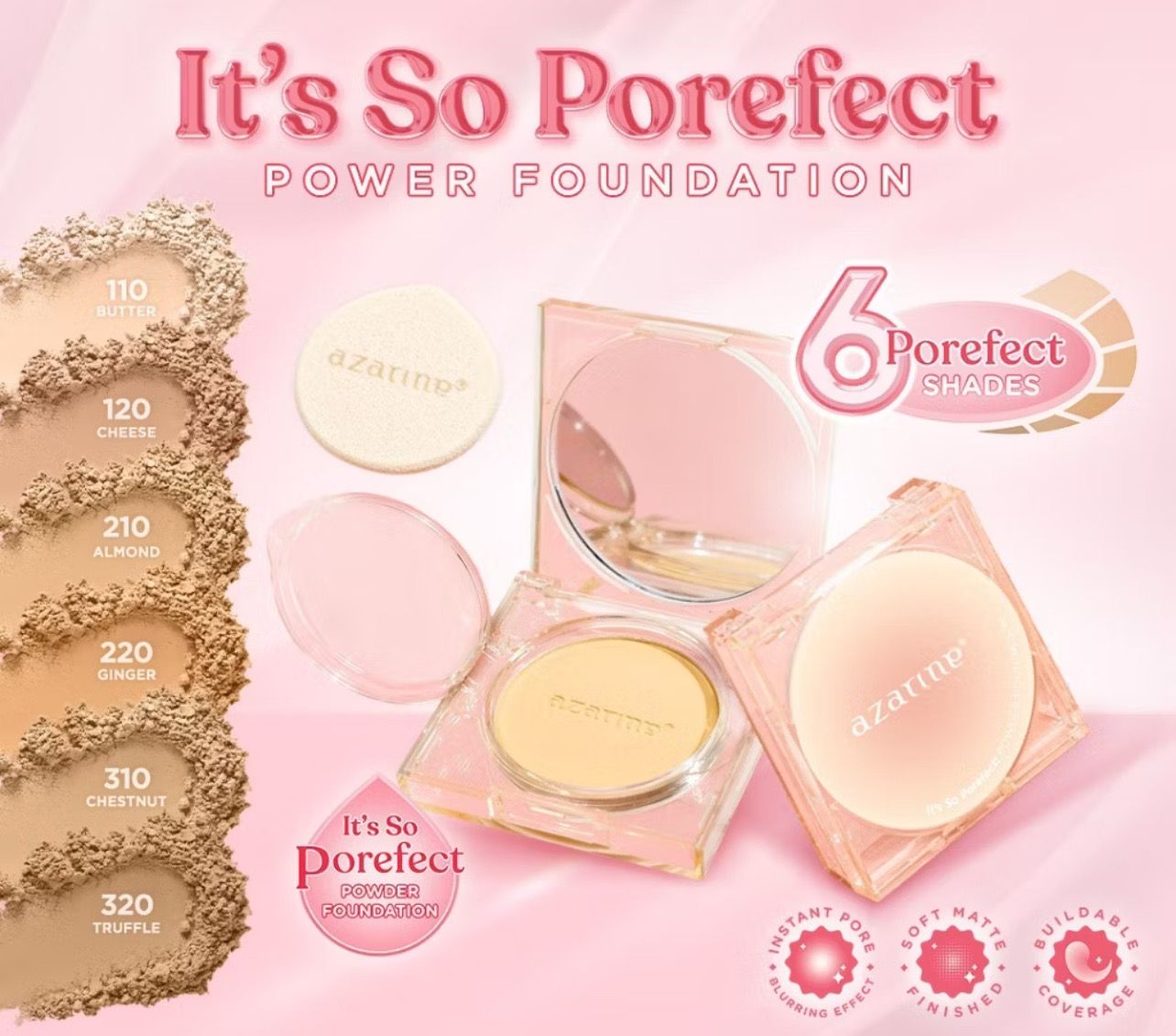 ￼Sisterbeauty - Azarine Antem So Porefect! Powder Foundation 8gr Two Way Cake Buildable Coverage with Instant Pore Blurring Effect TWC