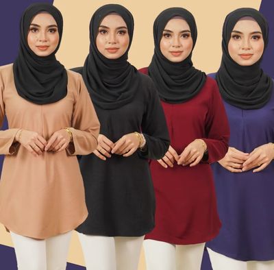 ￼SIMPLE BLOUSE MUSLIMAH  NEW DESIGN BLOUSE MUSLIMAH BLOUSE MURAH READY STOCK HOT SELLING FABRIC COMOCRAPE 2pcs