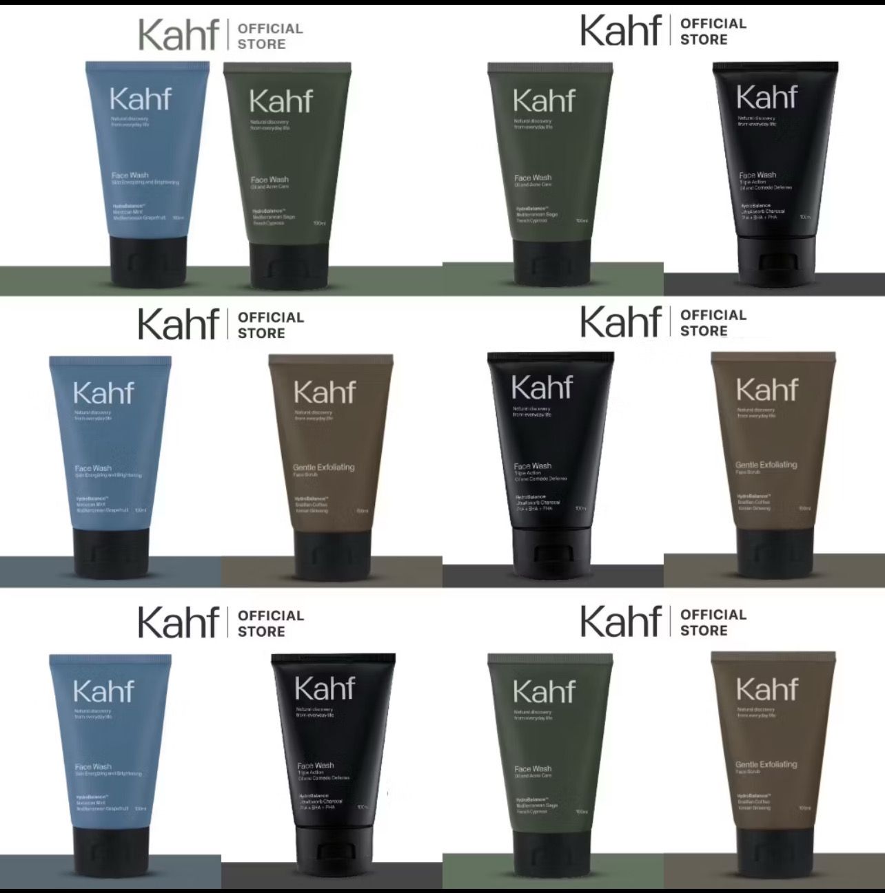 ￼Kahf Face Wash 2pcs Package Indonesia/Package Of Men&#39;s Facial Soap 2pcs/50ml &amp; 100ml/Skin Energizing Brightening/Oil Acne Care/Triple Action Oil Comedo Defence/Gentle Exfoliating/Cleanser Scrub Face