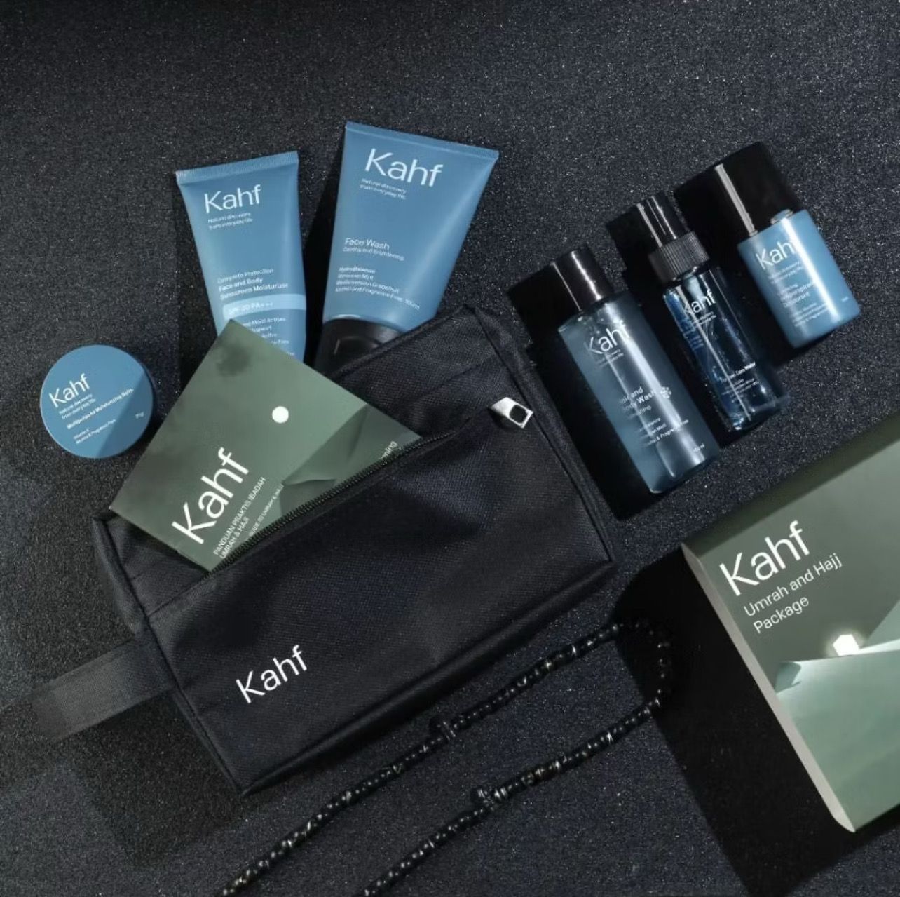 ￼Kahf Umrah And Hajj Package Indonesia/Hajj &amp; Umrah Series Skincare Package/Cooling Brightening Face Wash/Spray Bottle Zam Water/Hair &amp; Body Wash/Protection Sunscreen Moisturizer/Antiperpirant Deodora