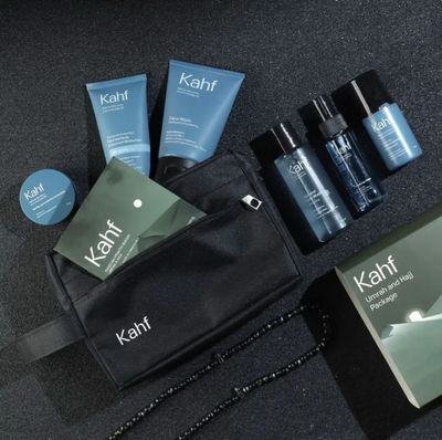 ￼Kahf Umrah And Hajj Package Indonesia/Hajj &amp; Umrah Series Skincare Package/Cooling Brightening Face Wash/Spray Bottle Zam Water/Hair &amp; Body Wash/Protection Sunscreen Moisturizer/Antiperpirant Deodora