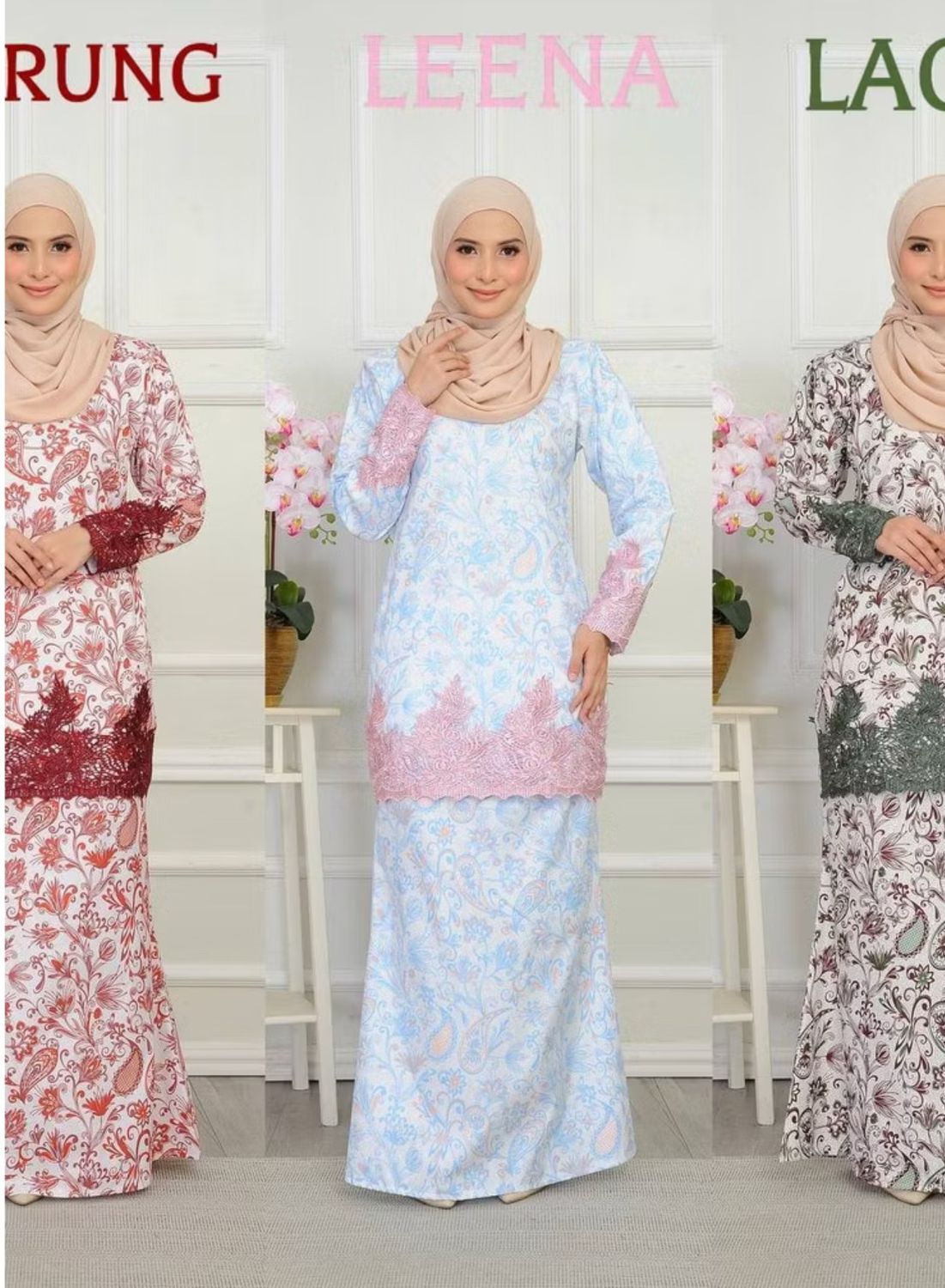 ￼Baju Kurung Moden Cotton corak Lace Set Wanita