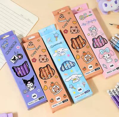 ￼12pcs Capibala Pencil Set Sanrio Calligraphy Pen Sketching Drawing Pen HB Pencil Cute Student Stationery 4box