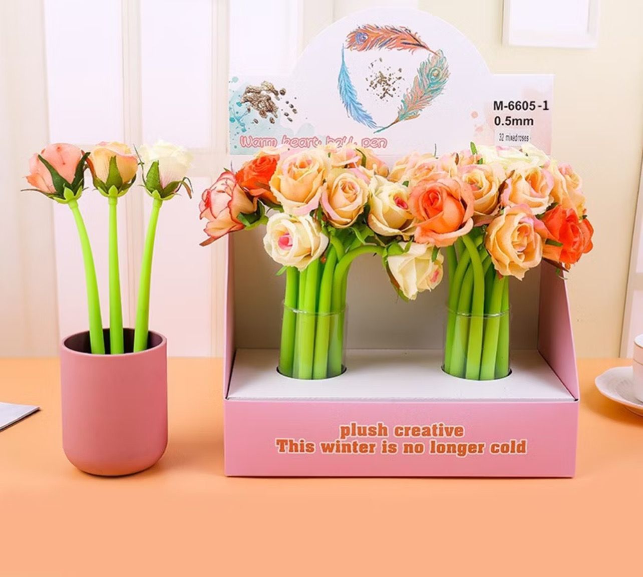 ￼New Rose Flower Pen Creative Silicone Floral Gel Pen for School and Office Stationery Gift Pen for Girl 6pcs