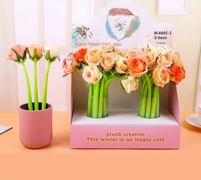 ￼New Rose Flower Pen Creative Silicone Floral Gel Pen for School and Office Stationery Gift Pen for Girl 6pcs