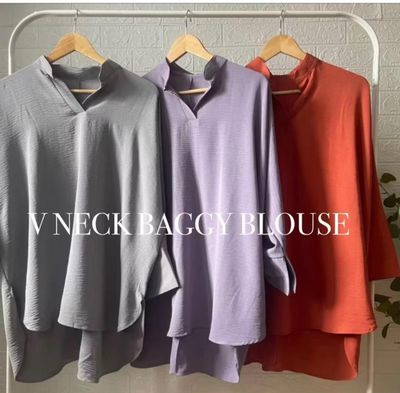 ￼V Neck Baggy Blouse Design Baru Shirts Top Baju