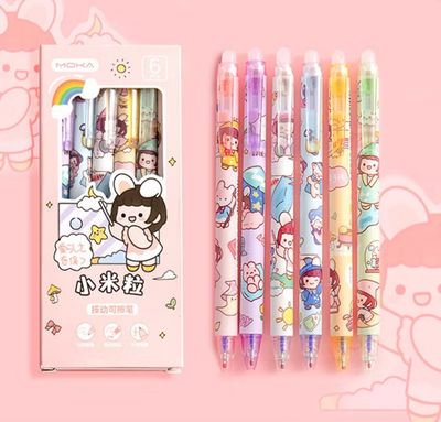 ￼6pcs Millet Grain Peach Juice Blue Erasable Pen Super Smooth Writing 3set