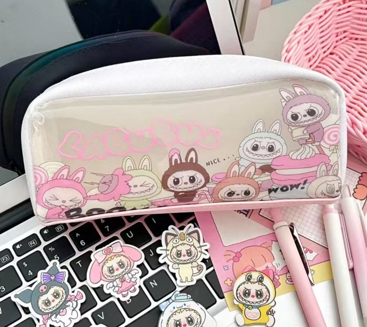 ￼Cartoon Labubu Transparent Pencil Case Cute Large Capacity Pencil Box Multifunctional Stationery Storage 2pcs