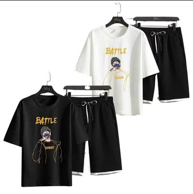 ￼Battle Men&#39;s Summer Sportswear Set 4-Way Stretch Sesame T-shirt 2 Colors xotrangnamdt (M-2XL)