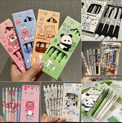 ￼6Pcs/box Gel Pen 0.5mm Press Pen Signature Pen Student Creative Stationery Quick Drying Black Ballpoint Pen 4set
