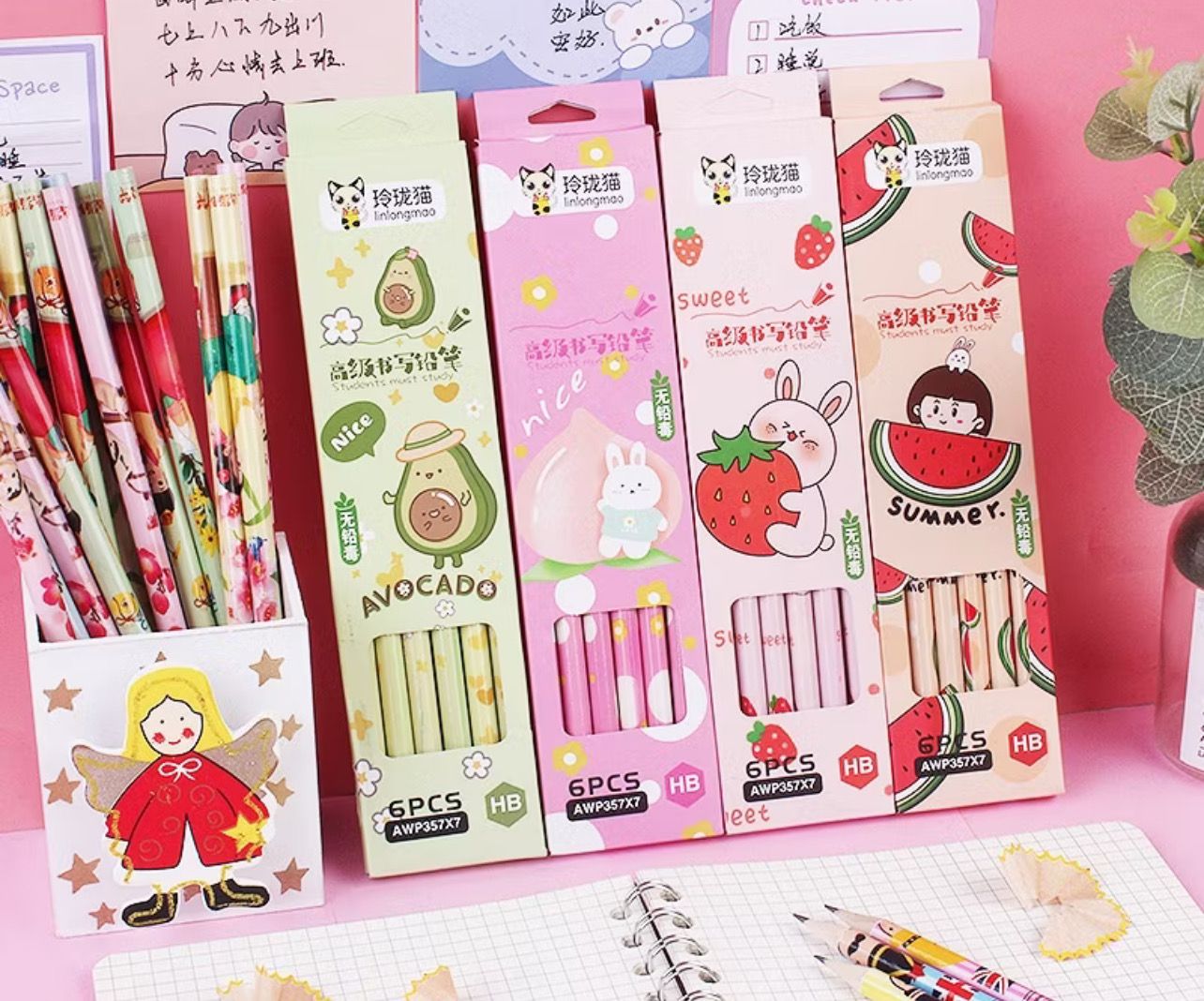 ￼Creative HB Writing Pencil 6 Boxed Fruit Pencil Student School Supplies Gift 7box