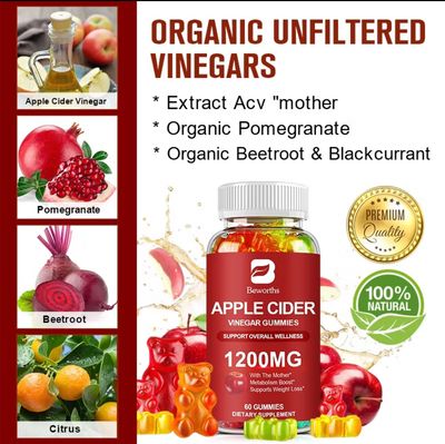 ￼Beworths Natural Slimming Apple Cider Gummies Weight Loss Cider Vinegar Bear Gummies 60pcs