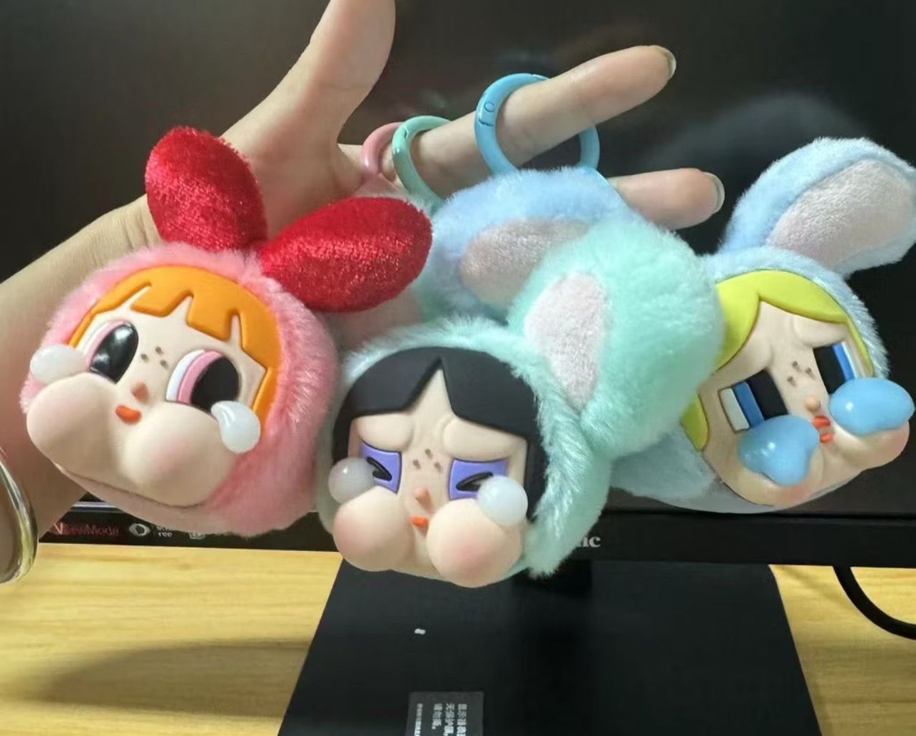 ￼￼Crybaby Powerpuff Keychain Crybaby X Powerpuff Girls Vinyl Face Plush Pendant Plush Keychain 2pcs (No Box)
