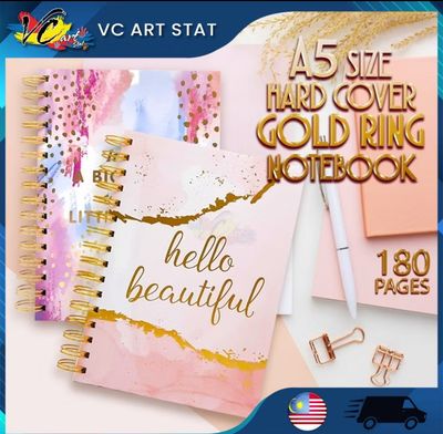 ￼VC Art A5 Size Hard Cover Big Gold Ring Binding Notebook 180 Pages Buku Nota 2pcs