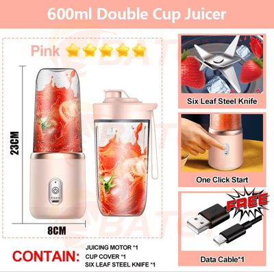 ￼600ml 6 Blade juice mixer Electric fruit juicer blender mini Wireless Portable household USB Charging Ice Crushing 榨汁机 (Promo) with 2Cup