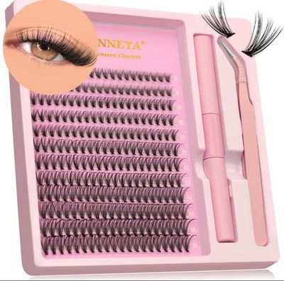 ￼GROINNEYA Clusters Eyelash Hot Sales Lashes Looks Natural DIY Eyelash Extension Kit Supplies With Tweezers Glue Makeup