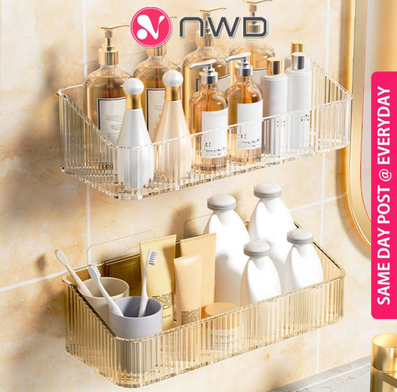 ￼《 𝗣𝗨𝗡𝗖𝗛 𝗙𝗥𝗘𝗘 》Multipurpose Bathroom Wall Mounted Storage Toilet Shelf Organizer Toiletries Rack Rak Bilik Mandi 厕所置物架 3pcs