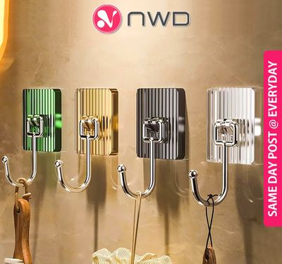 ￼《 𝗡𝗢𝗡 𝗧𝗥𝗔𝗖𝗘 》 Wall Hanging Hook Light Luxury Self Adhesive Stainless Steel Stick Hanger Bathroom Utilities Organizer 挂钩 15pcs