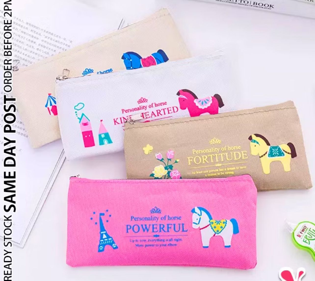 ￼《 𝗦𝗢𝗟𝗜𝗗 》Canvas Zipper Pencil Box Case Stationery Organizer Pouch Multi Usage Makeup Coin Storage Purse Kotak Pensel 铅笔盒 15pcs
