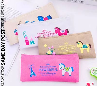 ￼《 𝗦𝗢𝗟𝗜𝗗 》Canvas Zipper Pencil Box Case Stationery Organizer Pouch Multi Usage Makeup Coin Storage Purse Kotak Pensel 铅笔盒 15pcs
