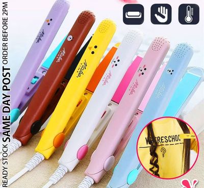 ￼《 𝟮 𝗜𝗡 𝟭 》 Mini Portable Travel Wet Dry Electric Hair Straightener Curler + Sealer Pelurus Rambut Mini 迷你头发拉直器 3pcs
