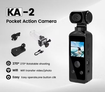 KiTBEEZ KA-2 Pocket WiFi Action Camera 4K Sports Diving Camera 270° Rotation Vlogging Video Recorder Motorcycle Camera with Waterproof Case