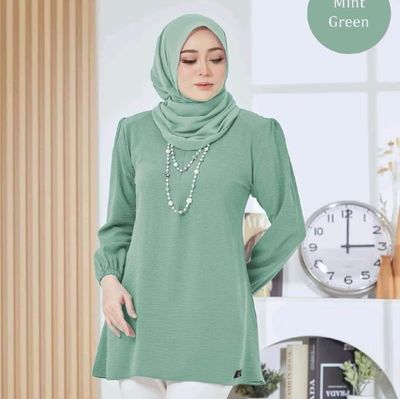Blouse Puff shoulder Muslimah top With Front zip S to 3XL