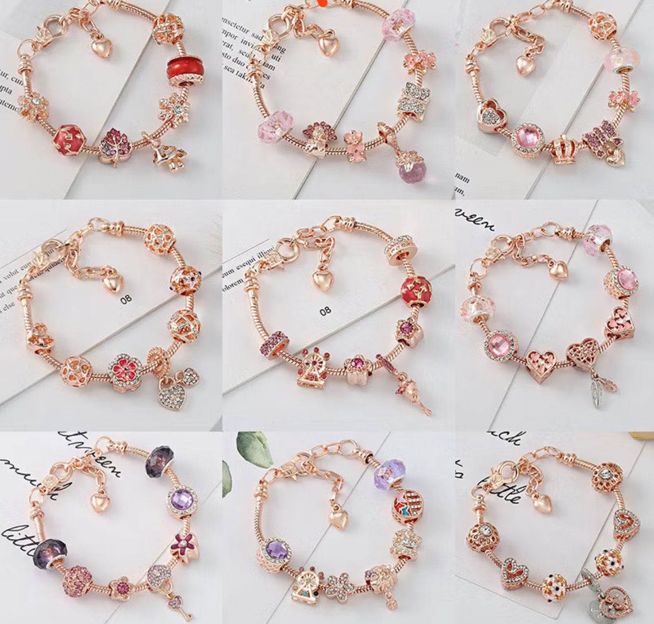 Rose Gold Love Extension Chain Charm Ladies Bracelet Diy Peach Heart.Key.Rose.Crystal Pendant Bracelet 2pcs
