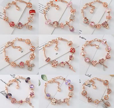 Rose Gold Love Extension Chain Charm Ladies Bracelet Diy Peach Heart.Key.Rose.Crystal Pendant Bracelet 2pcs