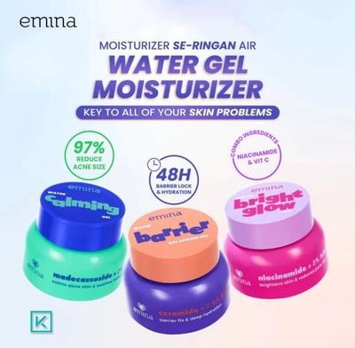 Emina Water Gel Moisturizer 30 g - Barrier Balancing Bright Glow Calming Skincare Facial Moisturizer