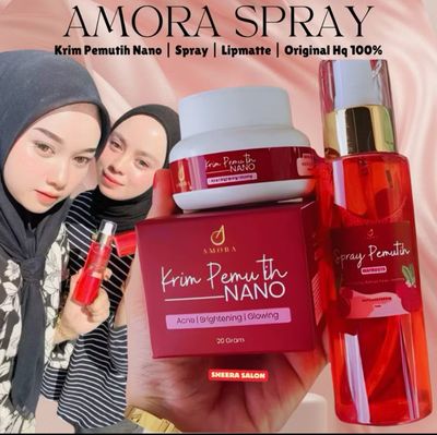 AMORA SPRAY NEW &amp; KRIM PEMUTIH NANO | LIPMATTE AMORA| ORIGINAL HQ 100% 1set