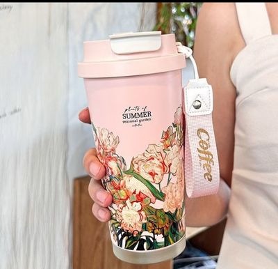 500ml cold/hot thermal coffee cup铃兰花咖啡不锈钢保温杯高颜值女办公水杯户外车载双饮杯子 $10.00