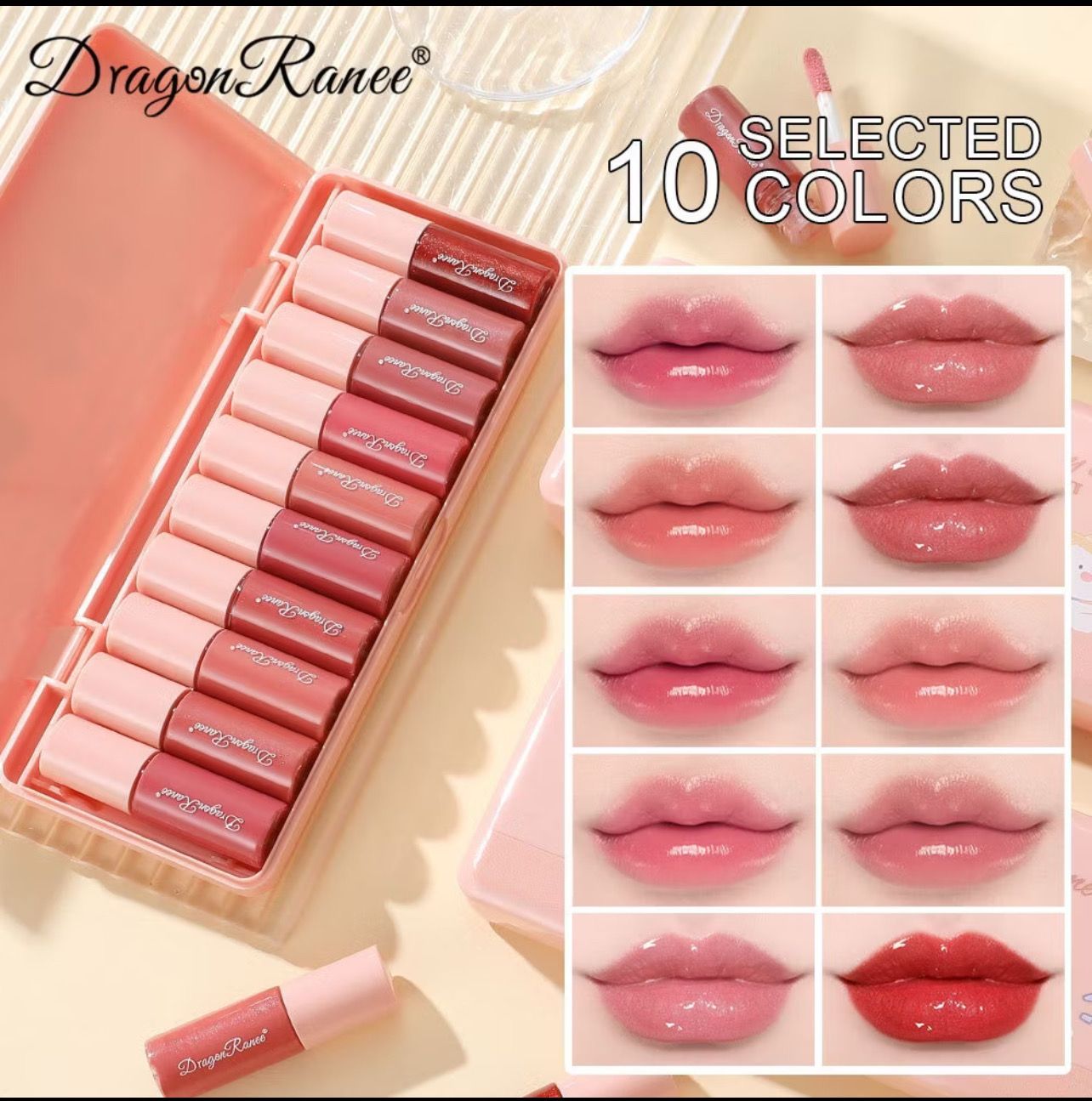 Dragon Ranee 10 Colors Lip Glaze Mini Lip Gloss Set Lasting Moisturizing Mirror Liquid Lipstick Cosmetic Lips Makeup LIFE07 1set $10.00
