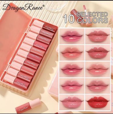 Dragon Ranee 10 Colors Lip Glaze Mini Lip Gloss Set Lasting Moisturizing Mirror Liquid Lipstick Cosmetic Lips Makeup LIFE07 1set $10.00