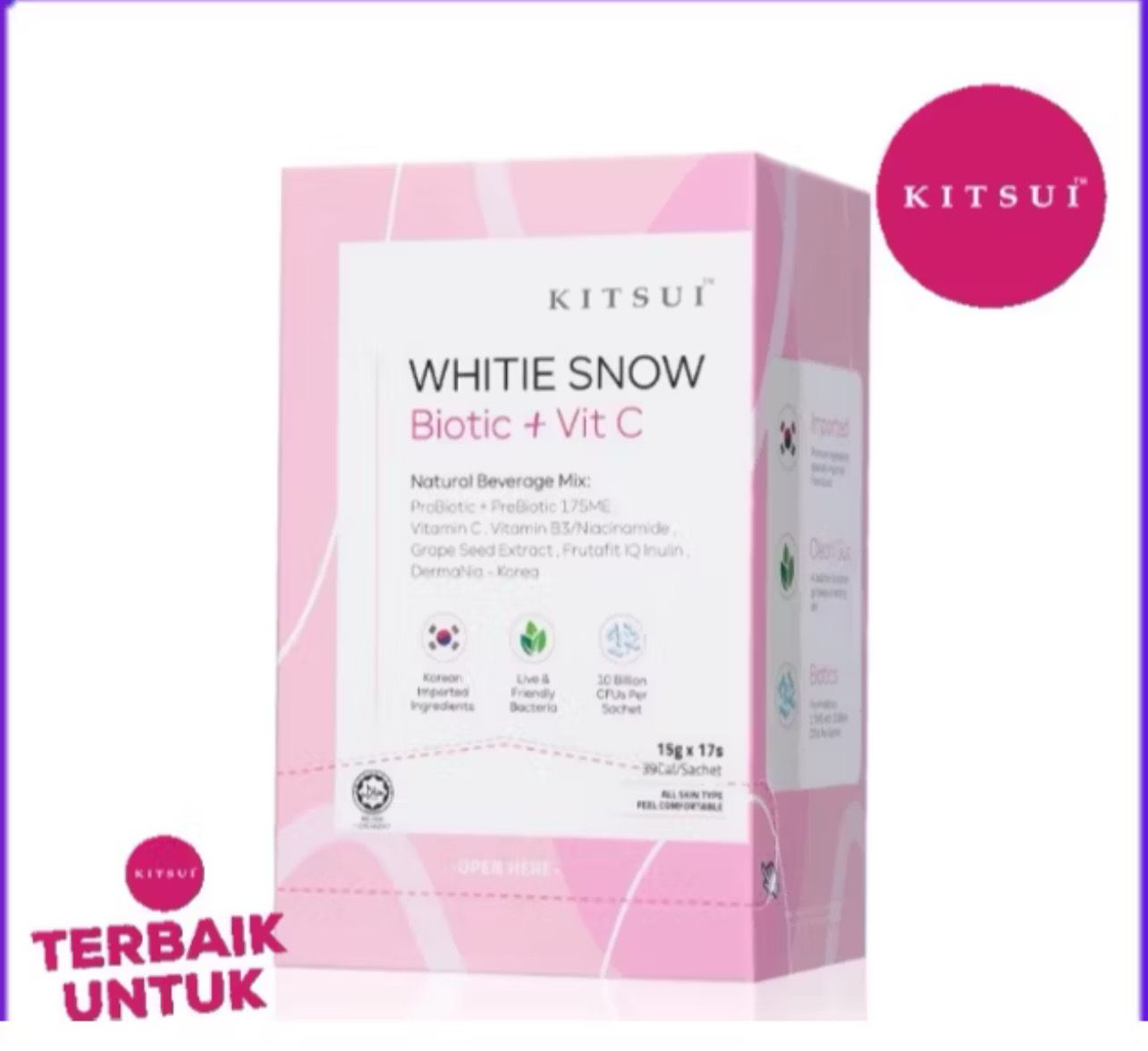 Ready Stock KITSUI Whitie Snow 17&#39;s x 15g | Probiotic | Prebiotic | Pencerahan Kulit | Niacinamide | 2kotak $27.00