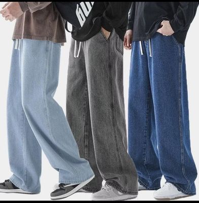 ￼【Multiple colors】Harajuku Fashion Mid-waist Jeans Trend Nine-point New Loose Straight Tube Lazy Trendy  Long Pants For Men【S-3XL】$10.00