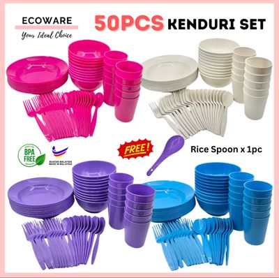 ECOWARE 50pcs Kenduri Set/ Party Set 50pcs/ Plastic Plates Cups Bowls Set/ High Quality Food Grade for Kenduri Banquet 1set $26.00