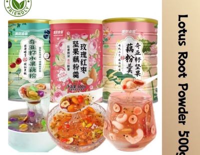 ￼【ORIGINAL】OU FEN LOTUS CHIA SEED NUTS CEREAL FRUIT ROSE RED DATES OSMANTHUS AKAR TERATAI DIET美粥食客 藕粉 桂花坚果 OUFEN 1 tin $10.00