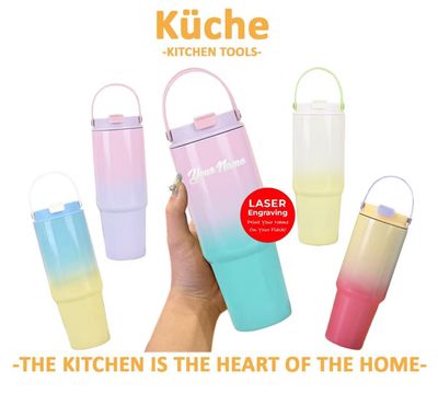 ￼$12 - with Engraving Name, KUCHE Gradient 304 Stainless Steel Handheld Thermos Insulated Vacuum Tumbler Hot or Cold Mugater Bottle Outdoor Travel