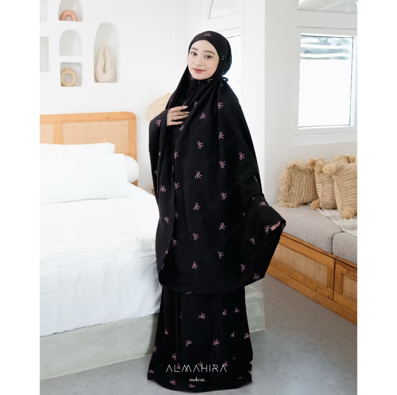 ￼KATUN Adult Mukena Embroidered Coquette Ribbon 2in1 Premium Cotton Original By Almahira