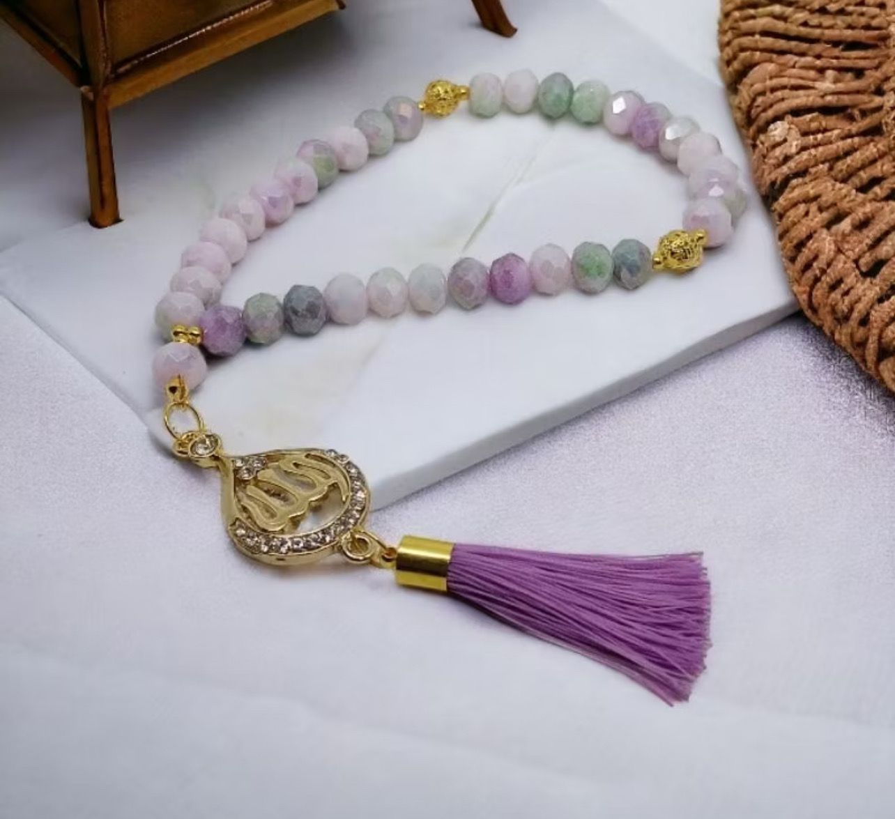 ￼$10.00 - Multi-color GRADATION CRYSTAL STONE TASBIH + LAFADZ ALLAH 10MM LUXURY