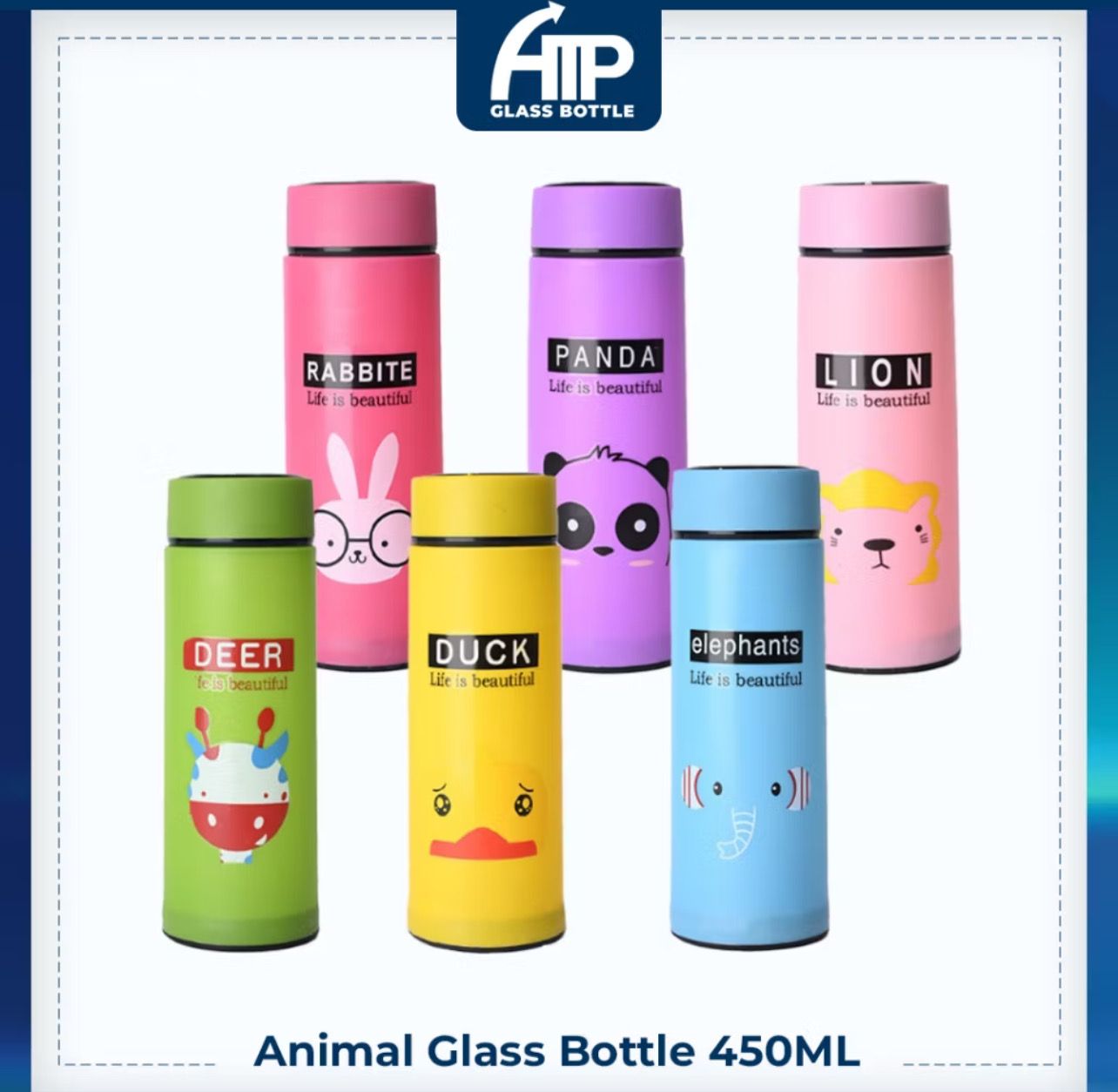 4pcs $10.00 - 400ml ATP Glass Bottle Animal Insulated Tumbler Coffee Travel Mug Glass Bottle Vacuum Insulated Student Officer Worker