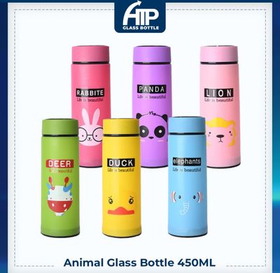 4pcs $10.00 - 400ml ATP Glass Bottle Animal Insulated Tumbler Coffee Travel Mug Glass Bottle Vacuum Insulated Student Officer Worker