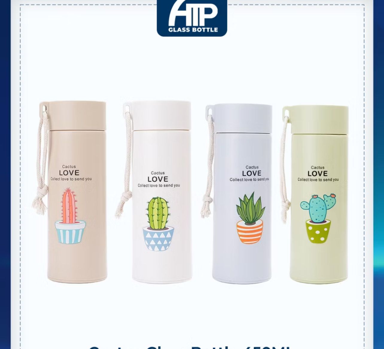 3pcs $10.00 - 450ml ATP Glass Bottle Cactus Design Insulated Tumbler Coffee Travel Mug Vacuum Insulated Glass Bottle Officer Worke