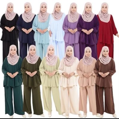 $10.00 - SET BLOUSE BAGGY ZIP DAPAN BAJU DAN PLAZO BLOUSE MUSLIMAH CEY IRONLESS Wanita