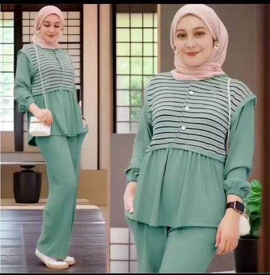 1 set $10.00 - WOMEN&#39;S STRIPE SET BUTTON/JUMBO CATTON RAYON CARGO PANTS SET/LD.105-120/M-XXL/LATEST WOMEN&#39;S SET/CURRENT SET