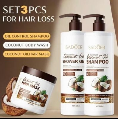 ￼1 set $10.00 - SADOER_OFFICIAL Coconut Shampoo &amp; Hair Mask 4in1 Set: Deep Moisturizing Nourishment for Smooth and Shiny Hair