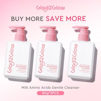 ￼(PROMO) 3bottle $19.00 - Glad2Glow Milk Amino Acid Gentle Cleanser Face Wash Brighten Hydrating pencuci muka skincare facial wash Oil Control