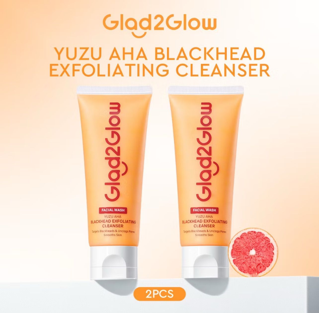PROMO 2pcs $16.00 - ￼【New Launch】Glad2Glow Yuzu AHA Blackhead Exfoliating Cleanser 70ml Gently Exfoliate Dull Skin Blackhead Smooth Wash